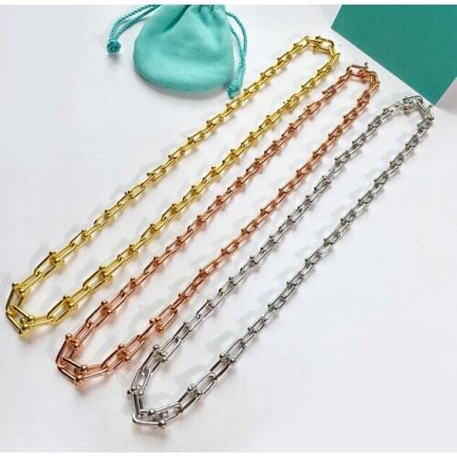 Wholesale titanium steel jewelry neutral style T letter U-shaped chain bamboo thick couple necklace top quality never fade