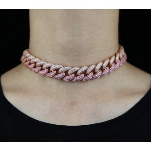 16mm Big Heavy Chunky Cuban Two Tone Choker Necklace 32+8CM Iced Out Bling Pink White 5A Cubic Zirconia Hiphop Women Jewelry