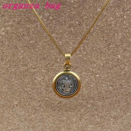 20pcs Zinc alloy Saint San Benedetto Medal Cross Religion Pendant Necklaces Jewelry DIY Chains Clavicle necklace