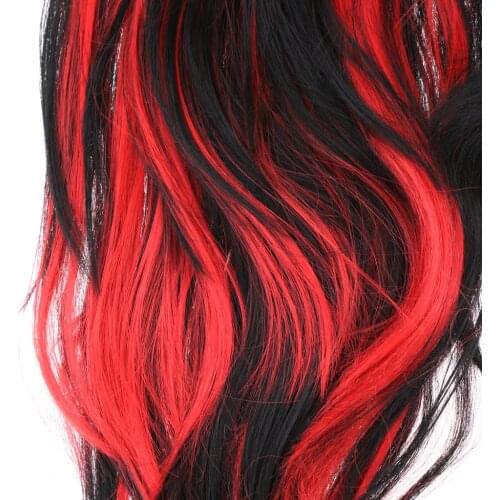 Long Curly Hair Wigs Waved Red Black Mixed Color Hair Wigs Lady Cosplay Wigs