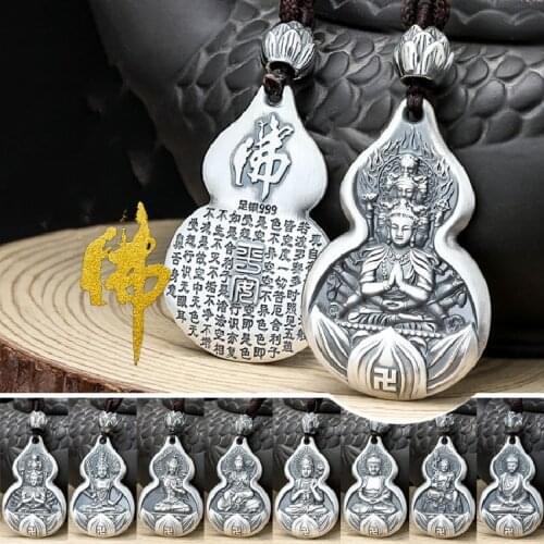 S999 Pure silver Avalokitesvara pendant gourd twelve zodiac safety life Buddha Guardian presents male and female silver pendant