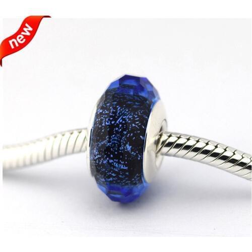 Fits For Pandora Braclets Blue Fascinating Iridescence Murano Glass Beads 100% 925 Sterling Silver Charms Free Shipping