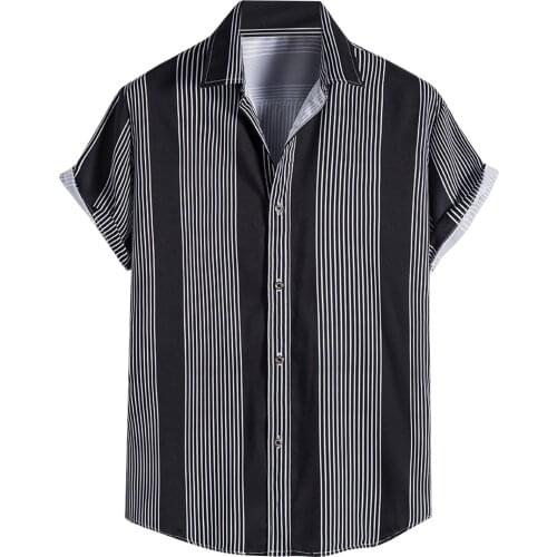 Summer Men Shirt Top Casual Short Sleeve Hawaiian Shirt Stand Collar Strip Print Cool Thin Shirt Harajuku Vintage Male Clothing