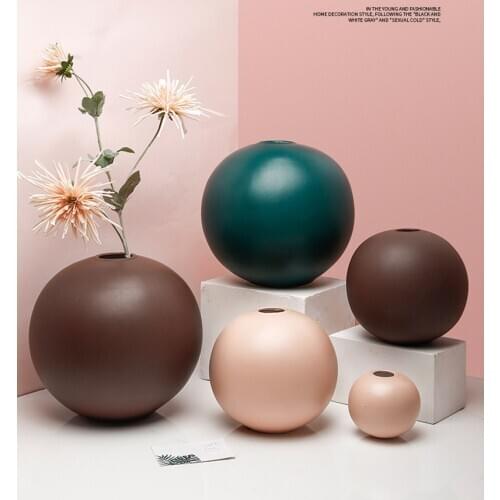 Spherical Ceramic Vases Solid Color Morandi Nordic Minimalist Tabletop Vase Wedding Decorations Living Room Home Floral Pot