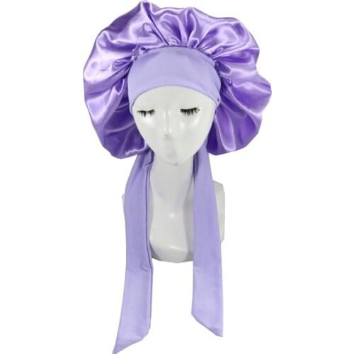 Girls Women Polyester High Elastic Night Sleeping Shower Cap Hair Bonnet Hat Head Cover Satin Turban