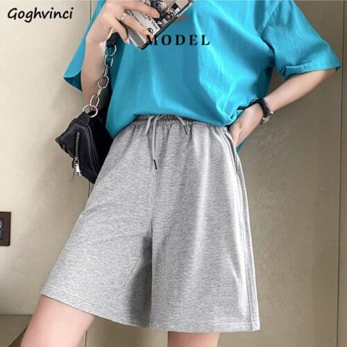Shorts Women Harajuku Drawstring High Waist Loose Summer BF Casual Couples Baggy Wide Leg Knee-length Trousers Unisex All-match