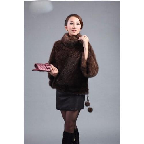 NEW Genuine real natural Knitted Mink Fur coat Poncho Clothing Womens Winter Warm knit Jacket Plus Size shipping