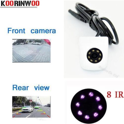 Koorinwoo White Front camera Car Parking Assistance Reversing Back Rear View Camera HD Car Parking Camera 8 IR Infrared Lights