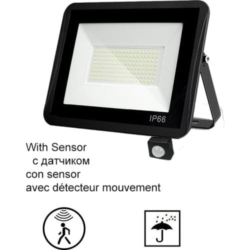 220V 10-100W LED FloodLight Spotlight Exterior Street wall reflector PIR Motion Sensor LED lamp Rechargeable Energy Saving Secur