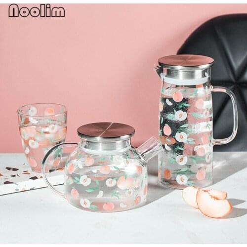 High Borosilicate Glass Peach Kettle Heat Resistant Flower Fruit Tea Pot Tea Set Large Capacity Water Bottle Coffee Mug Tea Cup