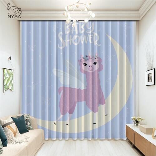 Funny Baby Animals Alpaca Curtains Room Set Bedroom Girl Decoration Hotel Curtains Kids Room Floral Short Curtain Micro Shading