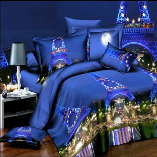 Factory Sale 3D "Paris Night" 4pcs Bedding Sets King Or Queen