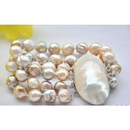 3Strds 12mm pink lavender almost round keshi Edison pearl BRAECLET 8inch