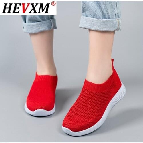 Women Shoes Plus Size Sneakers Women Breathable Mesh Sports Shoes Female Slip On Platform Sneakers White Knit Sock Shoes Casual