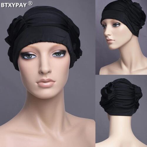 Women Profession Long Hair Ear Protection Swimming Caps,Sports Swim Pool SPA Beach Hat,Teen Girls High Elastic Pleats Swim Cap