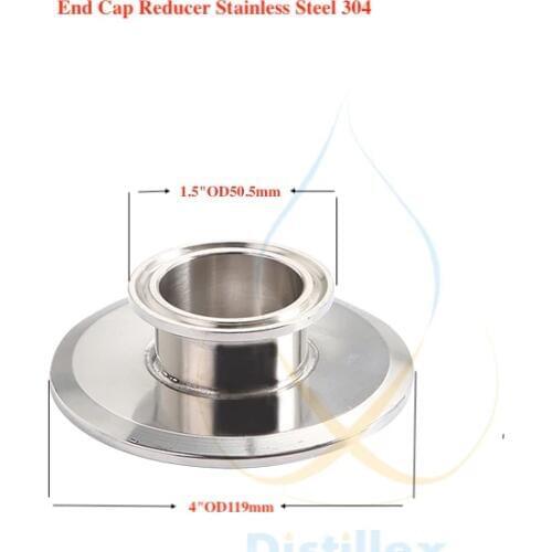 1.5" OD50.5mm x 4" OD119mm End cap , Short Tri-clamp Reducer .Sanitary Steel 304 . Height 25mm