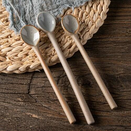 Japanese Style Ceramic Coffee Spoon Long Handle Stirring Coffeeware Dining Coffee Scoops Vintage Kichen Home Supplies,1PC
