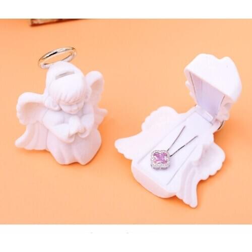 1pcs Plastic Flocking Angel White Lovely Jewelry Gift Candy Packing Ring Necklace Jewelry Display Box New Fashion