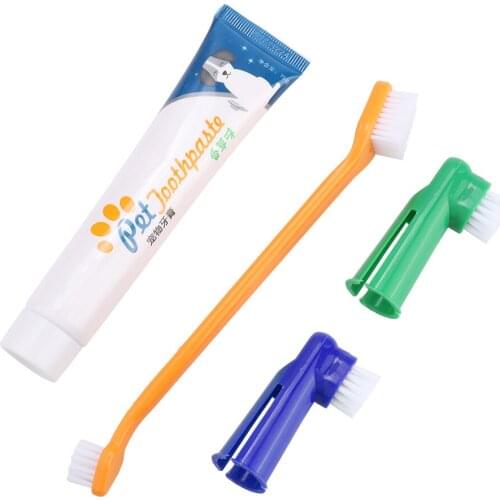 4pcs/Set Pet Dog Cats Calculus Halitosis Removal Toothpaste Toothbrush Pet Oral Care Teeth Cleaning Products