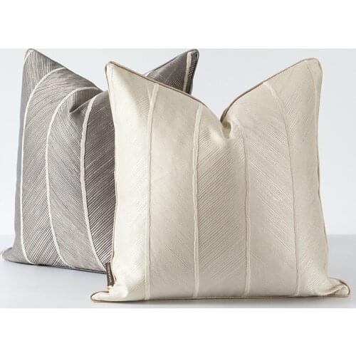 45X45cm Modern beige/grey jacquard cushion cover gemetric lines pattern pillow covers backrest