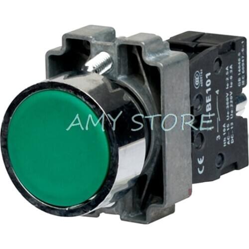 5pcs 22mm Green Sign Momentary Flush Push Button Switch 600V 10A XB2-BA31 NO