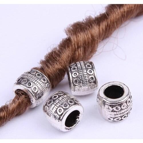 5pcs Retro Silver Metal Hair Braid Dread Dreadlock Beard Beads Rings Tube Appro 6mm Inner Hole Jewelry Size 11*9mm 14 Style