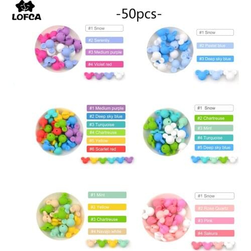 LOFCA 50pcs Silicone Teething Mouse Beads Baby Teether Beads Food Grade Necklace Silicone Beads BPA Free Pendant Making DIY