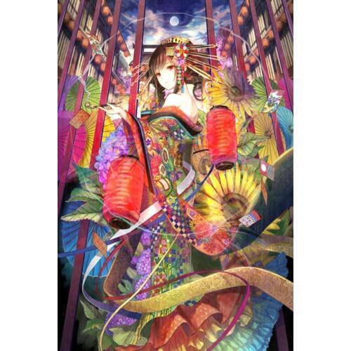 500 pieces The wooden puzzle Lantern Japanese girl jigsaw puzzle white card adult childrens educational toys