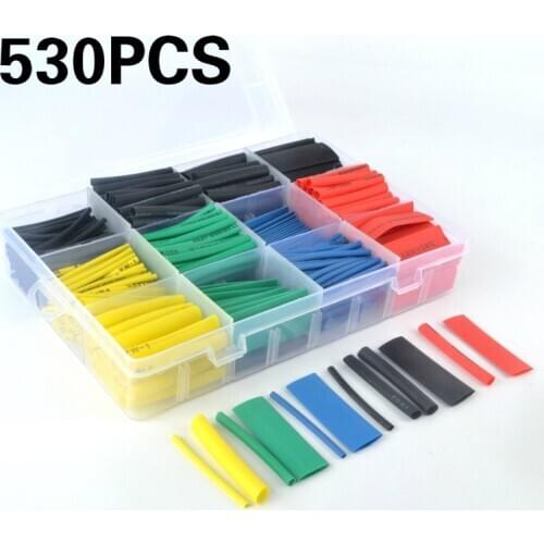 530Pcs Heat Shrink Tubing Insulation Tube Assortment Electronic Polyolefin Ratio 2:1 Wrap Wire Cable Sleeve Tubes Kit
