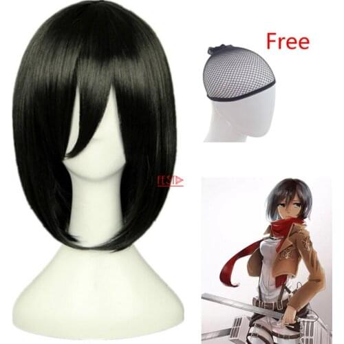 Anime Attack on Titan Mikasa Ackerman Cosplay Short Black Wig + Free Wig Cap Synthetic Hair Anime Party Props Girls for Women