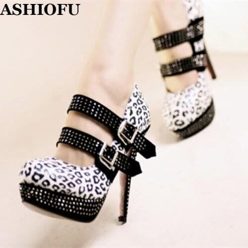 ASHIOFU Handmade Ladies High Heel Pumps Double Buckle Straps Wedding Shoes Party Prom Evening Fashion Court Shoes