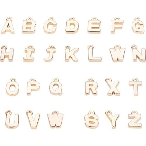 26pcs/pack A-Z Letter Real Gold Plated With Copper Charms Alphabet Jewelry Bracelet Chain Keyring Initial Handmade Pendant