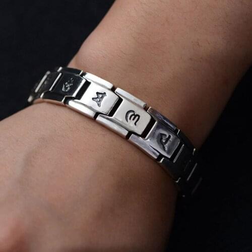 MeibaPJ Real S925 Sterling Silver Personalized Retro Ring Buckle Classic Wrist Six Word Truth Bracelet Exquisite Party Jewelry