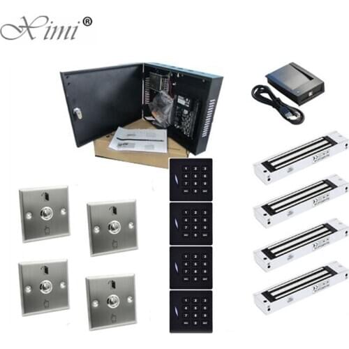 C3-400 Door Access Control Panel With KR102E Card Reader Wiegand, Metal Exit Button And EM Lock 4 Doors Access Control Panel