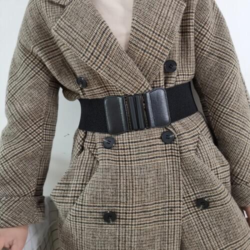 Black Stretch Waist Belt Coat Fashion Lady Solid Elastic Waistbands Dress Adornment For Women Waistband 7.5cm Width 65cm Long