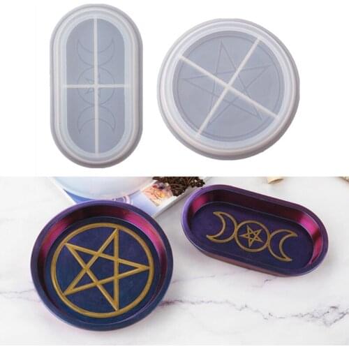 Pentacle Pentagram- Dish Mold Moon Star Candle Tray Box Stroage Resin Molds Triple Moon Goddess Plate Resin Mold Tools