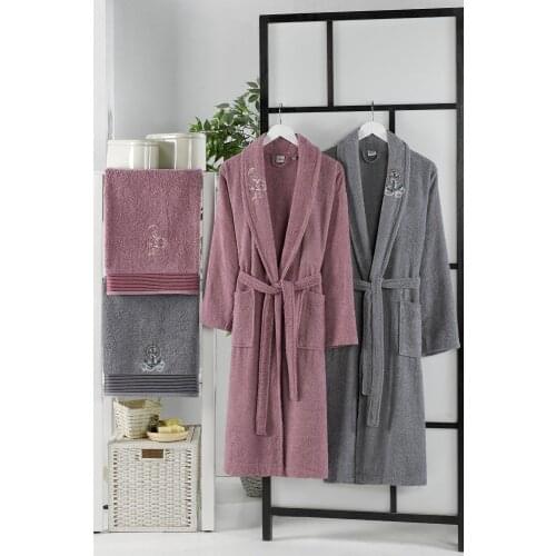 Gredel 4-Piece Family Bathrobe Set Anthracite Plum