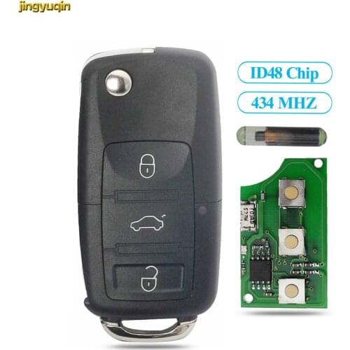 Jingyuqin 10ps 3 Button Flip Remote Car Key 1J0959753DA/AH 1K0959753G 434MHZ ID48 For VW PASSAT Polo Skoda Seat Polo Golf Beetle