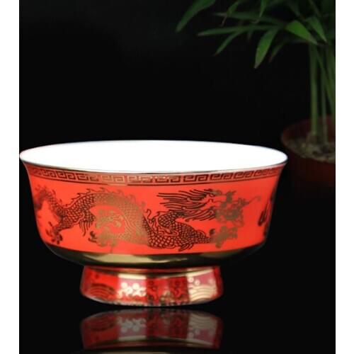 4.5 inch Chinese Red Bowl Kitchen Utensils Porcelain Rice Bowls Ramen Ceramic Dragon Bowl Lucky Tableware Kitchen Accessories