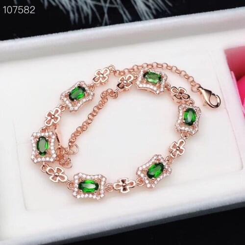 KJJEAXCMY Fine jewelry 925 pure silver inlaid natural diopside Bracelet support detection