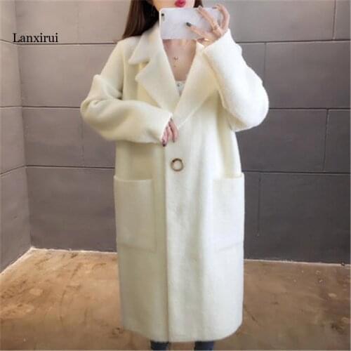 Korean Loose Mink Velvet Coat Womens ew Style Autumn Winter Thick Mid-length Ladies Jacket B681