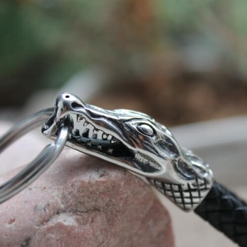 316L stainless steel crocodile keychain leather car Mens waist buckle Titanium steel key chain Cannibal Ring Keybob