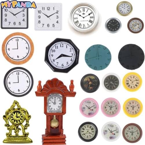 Dollhouse Wall Clock Bird Octagonal Clocks Doll House Miniature Home Decor Accessories Pretend Play Living Room Furniture Toys