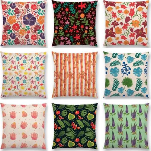 Hot Sale Cute Little Flowers Tropical Leaves Sweet Spring Lavender Bamboo Cactus Lovely Floral Pattern Cushion Sofa Throw Pillow