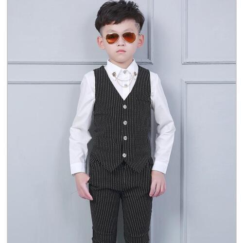 Fashion Boy Suit for Weddings Prom Party 24M-10T Children Slim Fit Suit Sets Boys Tuxedo Formal Vest Pants Classic Costume strip