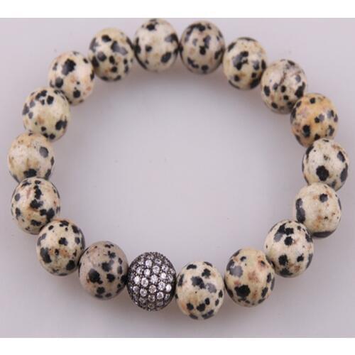 MOODPC Micro Zircon Pave Ball dalmation jaey Natural Stone Bracelet Bangle Yoga Bracelet