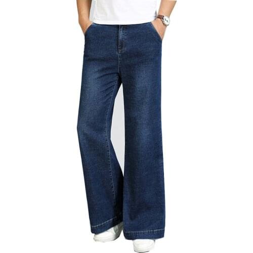 Mens jeans autumn flared pants loose elastic wide-leg pants micro jeans big black flared jeans