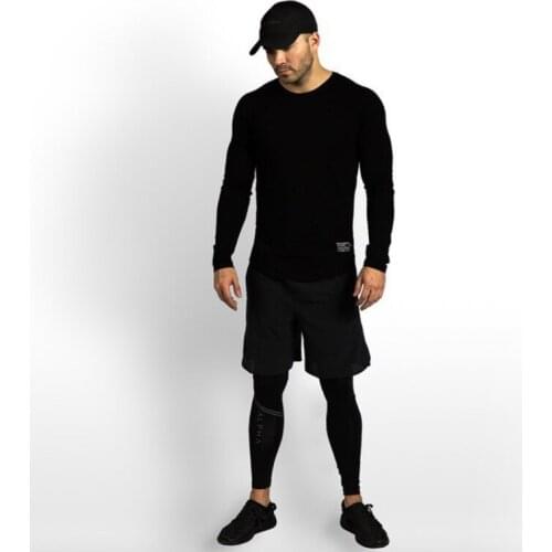Spring and Autumn Mens Pure Cotton Running Training Sports Outdoor Stretch Long-sleeved Sweater Fitness Gym T Shirt