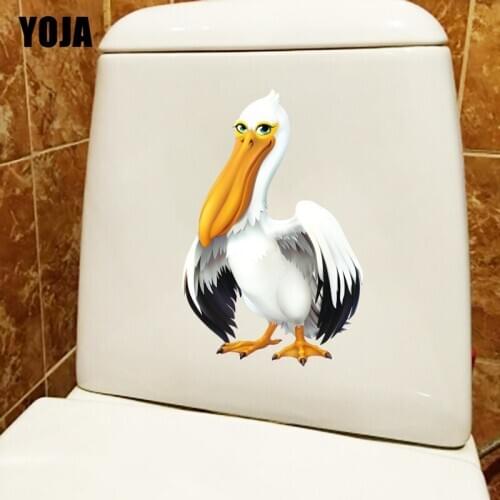 YOJA 15.6×23.9CM Cartoon Pelican Bird Funny WC Decoration Toilet Cover Sticker Home Room Wall Deca T1-2824