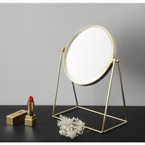 Golden Retro Wrought Iron Desktop Makeup Mirror European Single-Sided Mirror Portable Vanity Mirror Jewelry Ornaments